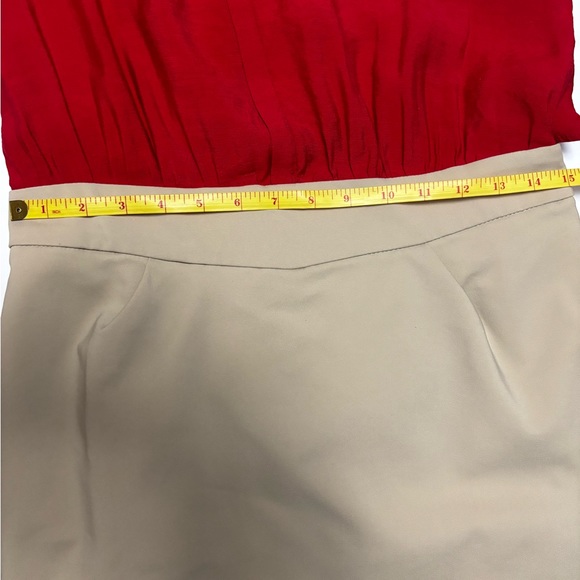 MNG Suit Women Red & Beige Dress Large Size 8 side zipper closure lined Mango - Picture 8 of 11